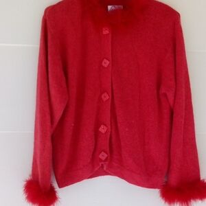 Red Fuzzy Women's Cardigan